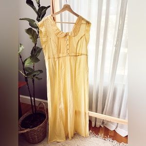 April Cornell Yellow  Polka Dot Long Prairie Dress Rayon Cottagecore Homestead